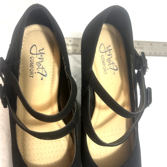 Y-Not Platform Wedge Strappy Sandals Heels Black Suede Woman Sz 7 Shoes Comfy - Picture 3 of 15